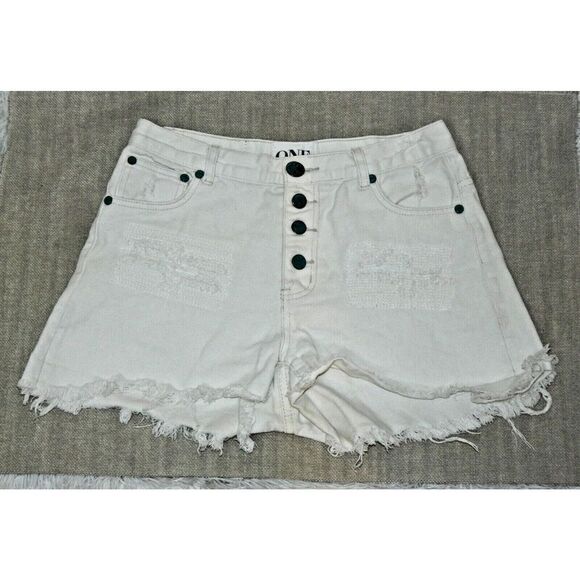 One by One Teaspoon Jean Shorts Size 28 Hawks White Cutoff Distressed Hawks - Picture 2 of 11